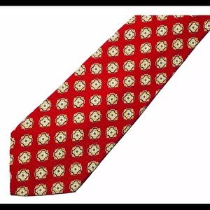 Guess Red Octagon Inside Squares Pattern Silk Tie